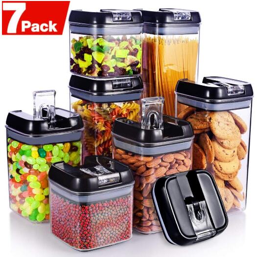 Hot Selling 7 Pieces Airtight Food Storage Container Set Dry Goods Pantry Organization Plastic Clear Kitchen Food Box